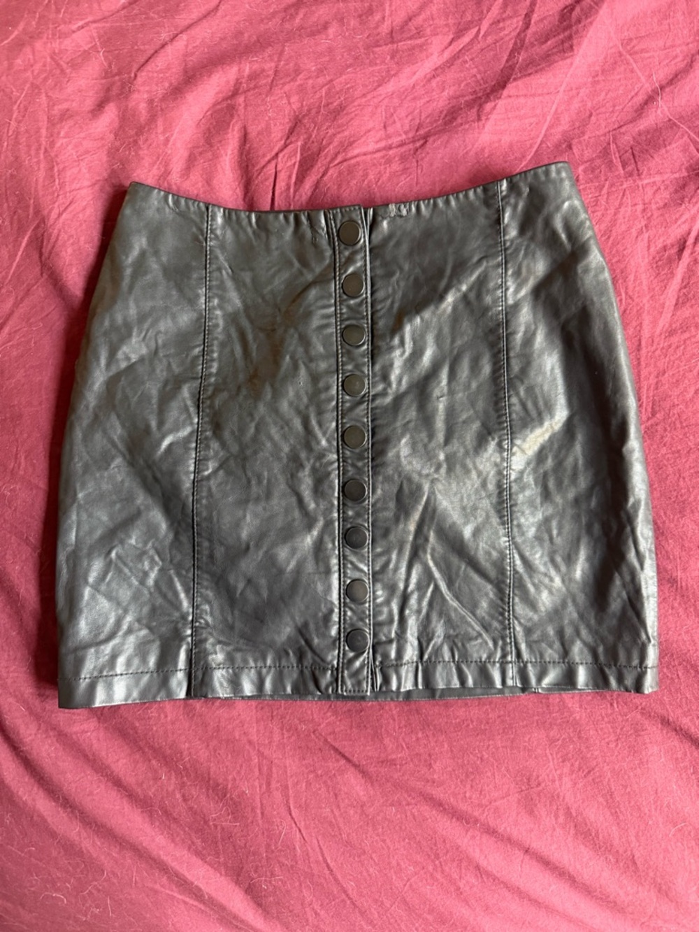 Free People Black Faux Leather Snap-Front Mini Skirt
